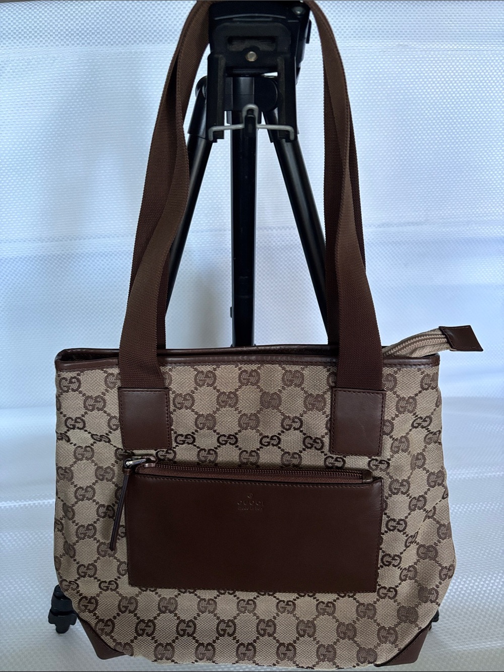 Gucci Brown GG Canvas Tote with Leather Trim